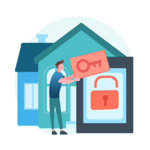 Mann mit Schlüssel für Tablet - Sicherheit