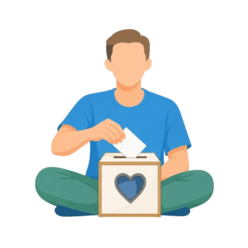 Mann übergibt Spende in Box